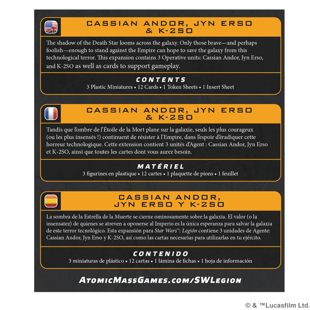 Star Wars Legión: Cassian Andor, Jyn Erso & K‑2SO - Juegos de Mesa - Adani Store