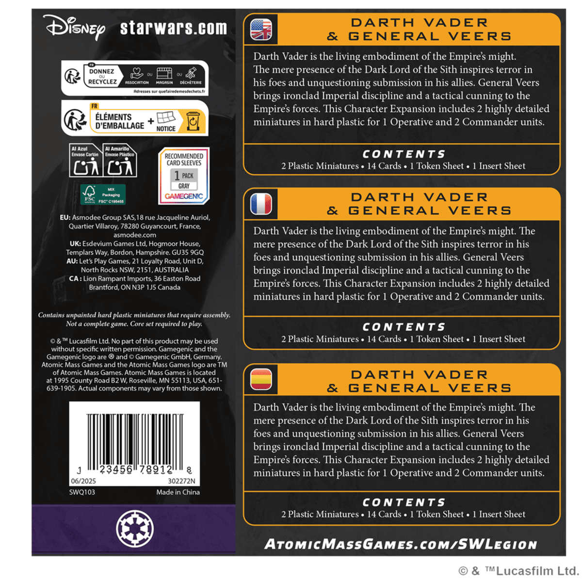 Star Wars Legión: Darth Vader & General Veers - Juegos de mesa - Adani Store